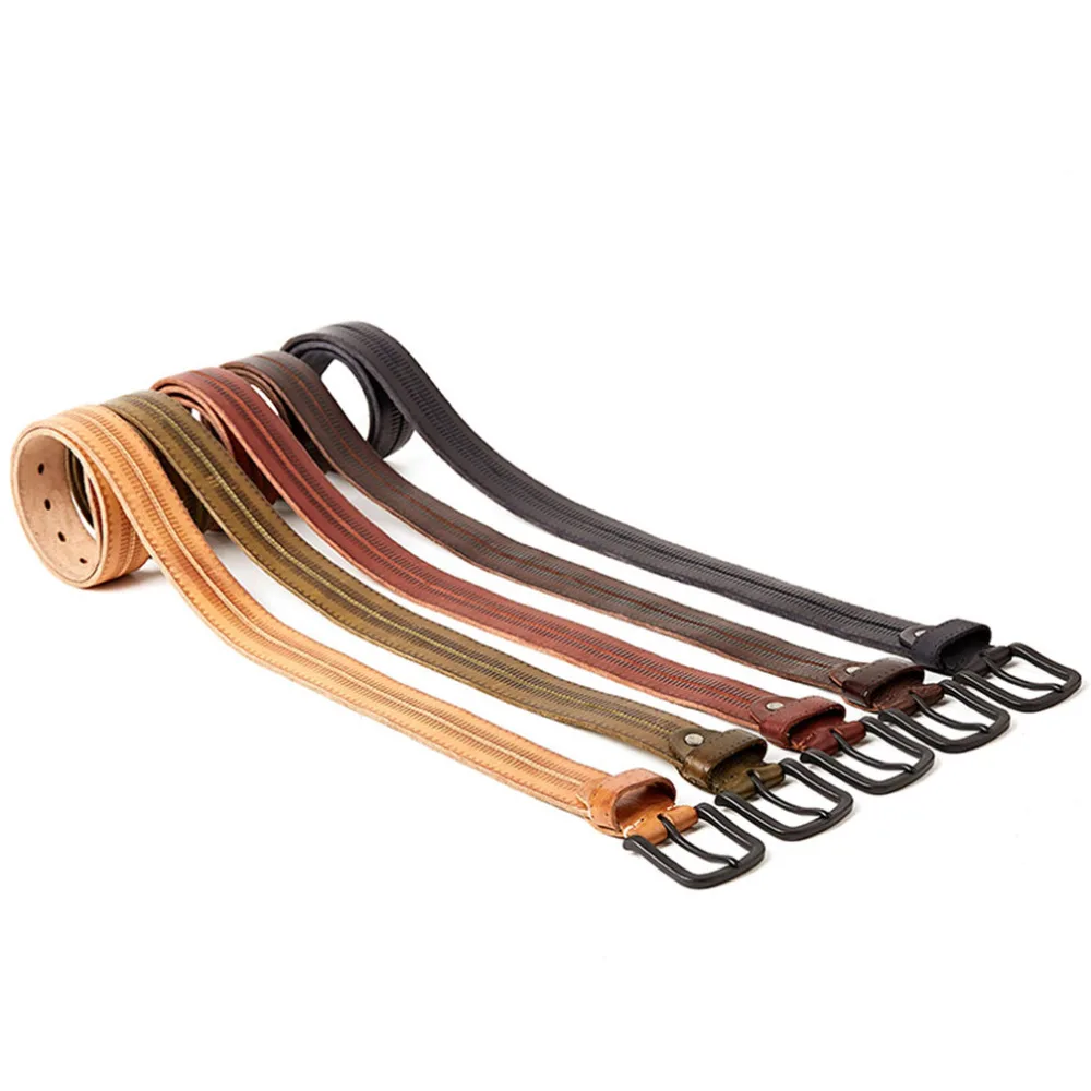 Мужской ремень в полоску FAJARINA из натуральной воловьей кожи с металлической