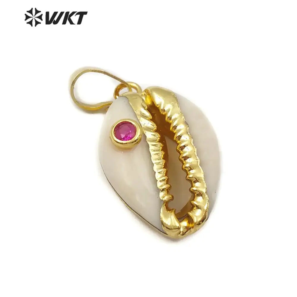WT JP141 раковина Cowrie кулон натуральный Cowry с CZ бисером Шарм красочная Подвеска из