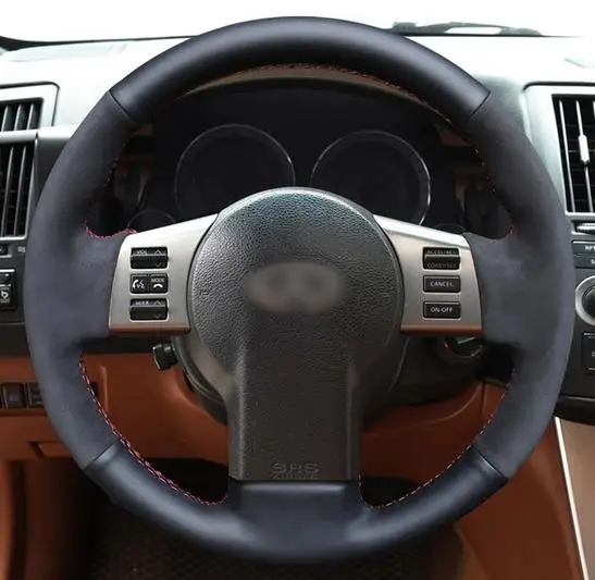 Черный Натуральная кожа Замша Чехол рулевого колеса автомобиля для Infiniti FX FX35 FX45