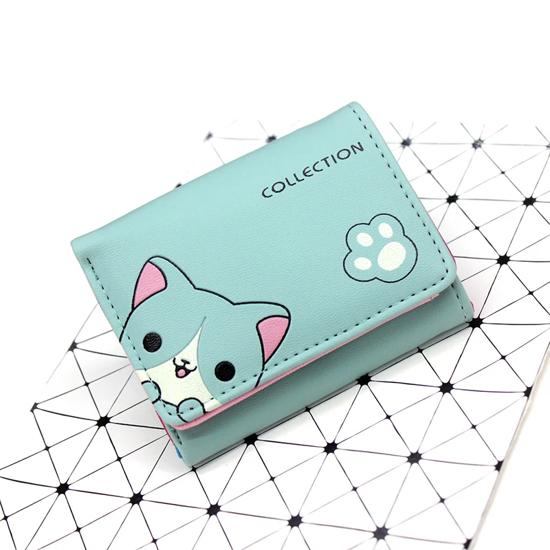 Short-green BOTUSI CartonCat Новое поступление, кошелек для женщин, модные кошельки, кошелек на молнии, портмоне, держатель для карт, кожаный женский кошелек, Carteira Femme - Цвет: Short-green