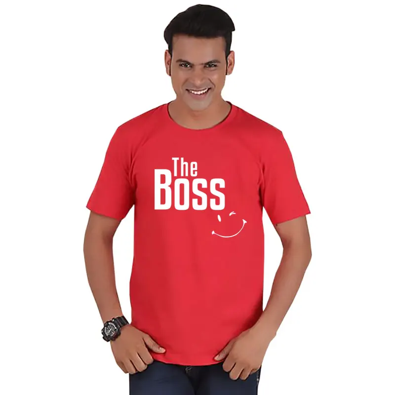 Футболка с надписью «REAL BOSS smile» для пары, для мужчин и женщин, футболка для влюбленных, семейная одежда, для мужчин и женщин, ulzzang valentine, в Корейском стиле - Цвет: Men