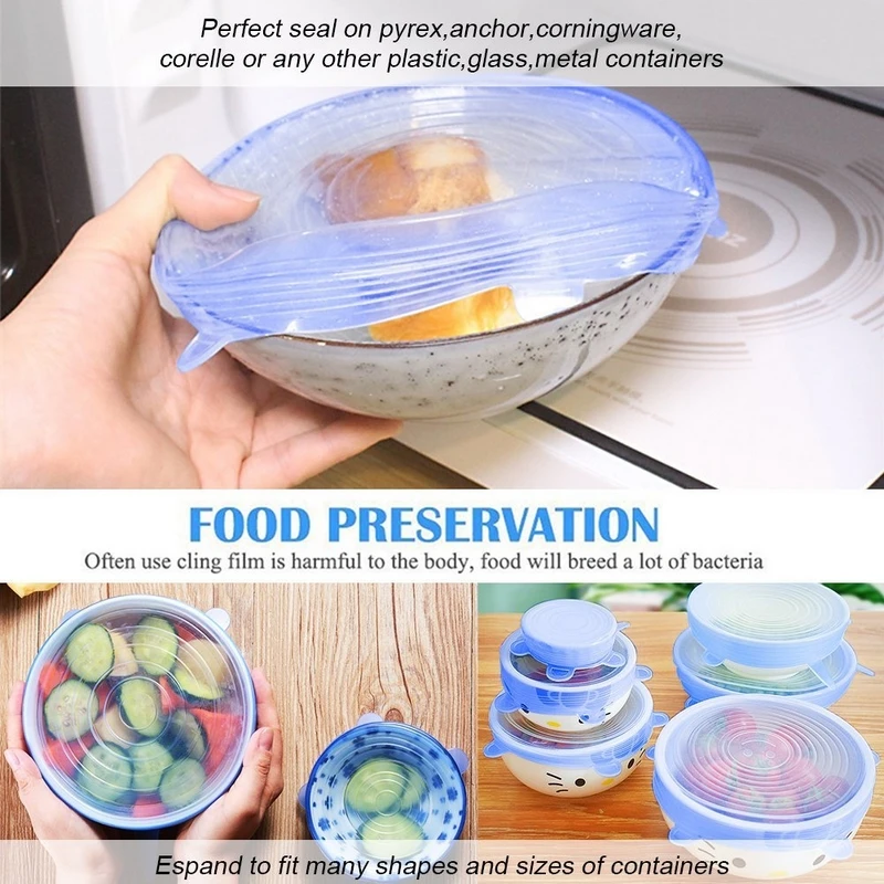 6 шт. Мягкая силиконовая крышка Универсальная пищевая плёнка чаша горшок