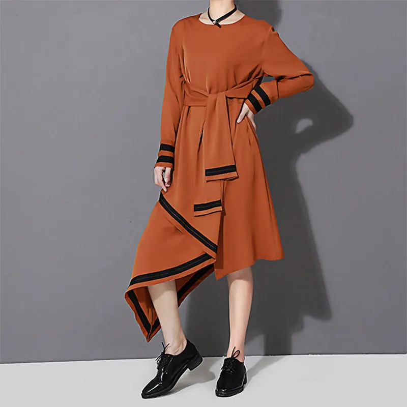 2017 г. женские осенние лук украшения полосатый лоскутное тонкие платья Новое