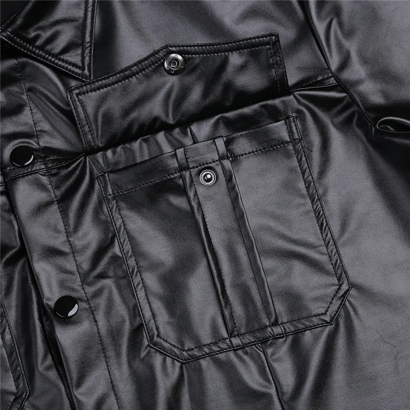 Mens sexy Soft faux leather t shirts Male black Tees tight shirts Undershirts As Police Uniform Shirt Tops with Down Collar