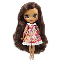 icy dbs blyth doll 16 bjd joint body bl0222 dark brown long curly hair without bangs dark skin for girl toy diy