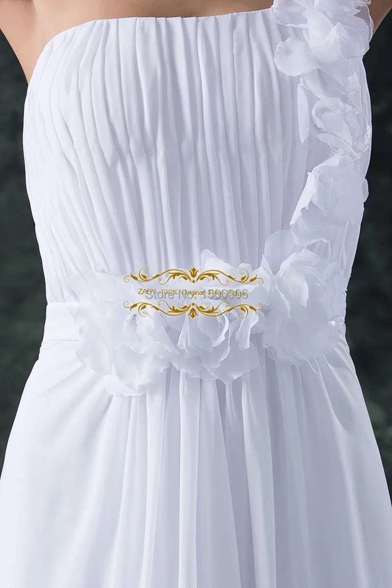

New Arrival 2016 Cheap Wedding Vestidos One Shoulder Flowers Ruched Bridal Gown Lace Up Court Train A-line Chiffon Wedding Dress
