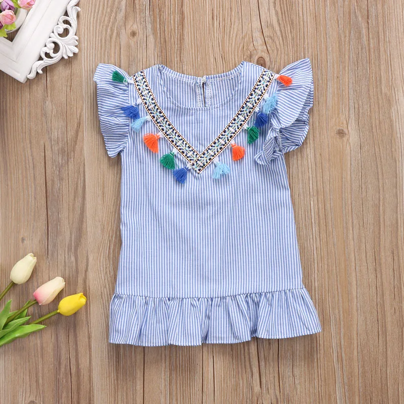 2017 г. модное милое платье для маленьких девочек новый стиль Хлопковое в полоску с