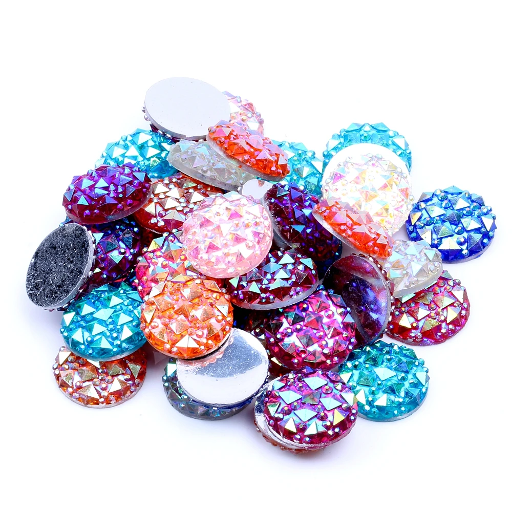 

16mm 100pcs AB Colors Round Shape Resin Flatback Rhinestone DIY Crafts Jewelry Making Wedding Garment Shoes Decorations