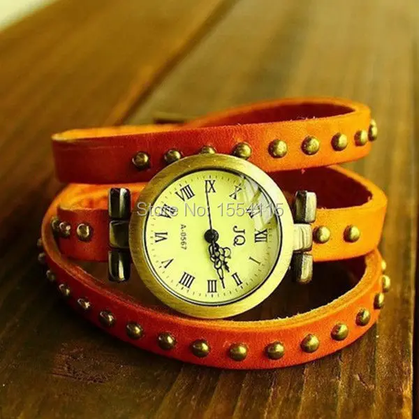 100 шт./лот горячая распродажа ретро кожаный ремешок женские часы-браслет круглые