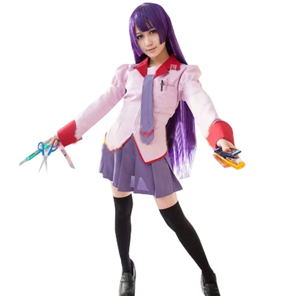 Bakemonogatari Косплей Senjougahara Hitagi Униформа костюм