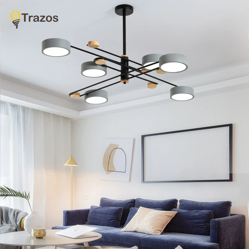 TRAZOS 220V светодиодный люстры с акриловым абажуром для спальни деревянный круглый потолок деревянные комнаты осветительные приборы