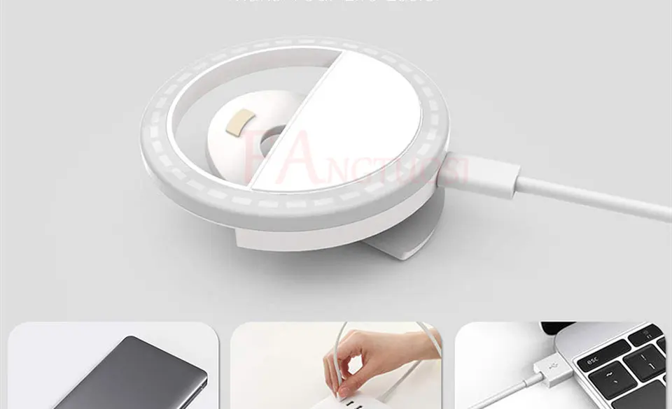 FANGTUOSI New USB Charge Selfie Flash Portable Led Ring Light Night Enhancing Photography Smartphone selfie ring light Clip