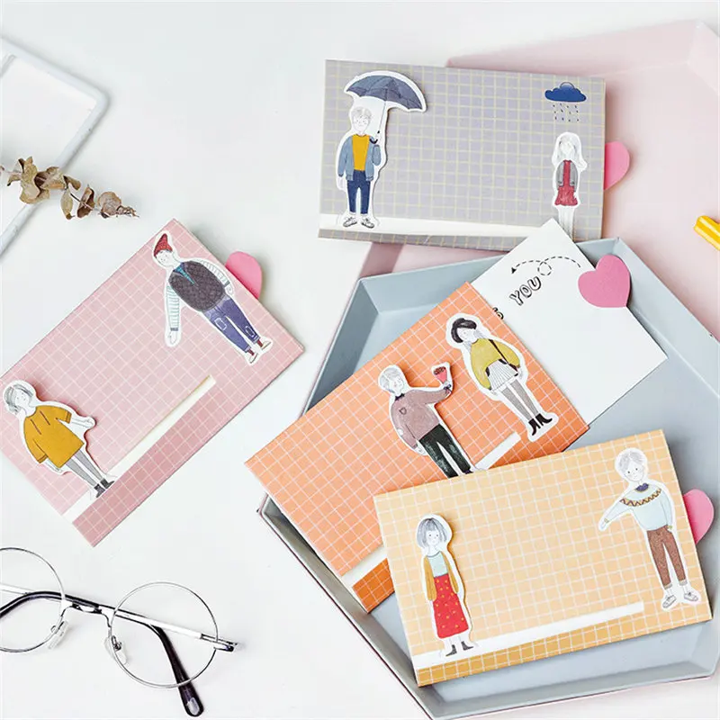 Coloffice 4PCs Korean Lovers Cute Envelop Greeting Card Birthday Set Friends Message Letter Envelope Girl Gift | Канцтовары для