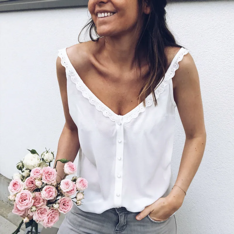

Women Top 2019 Sexy & Club Summer Lace Korean Fashion Clothing Casual Beach Top