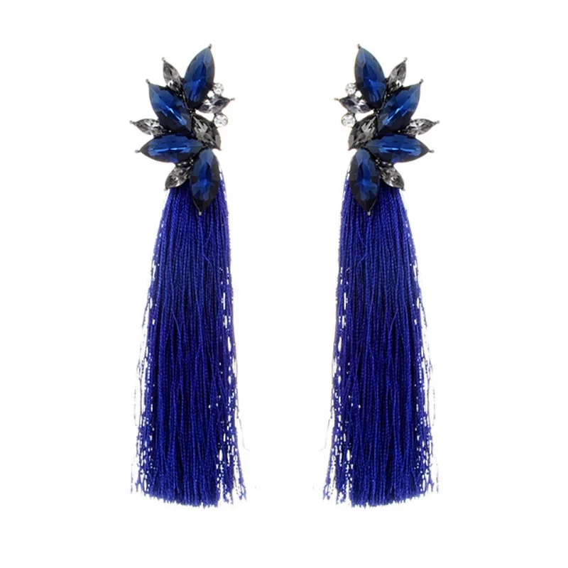 sapphire Длинные желтые серьги с кисточками, Кристалл, горный хрусталь, корейский Винтаж, розовый большой цветок, сердце, серьги-гвоздики для женщин, рождественские серьги - Окраска металла: sapphire