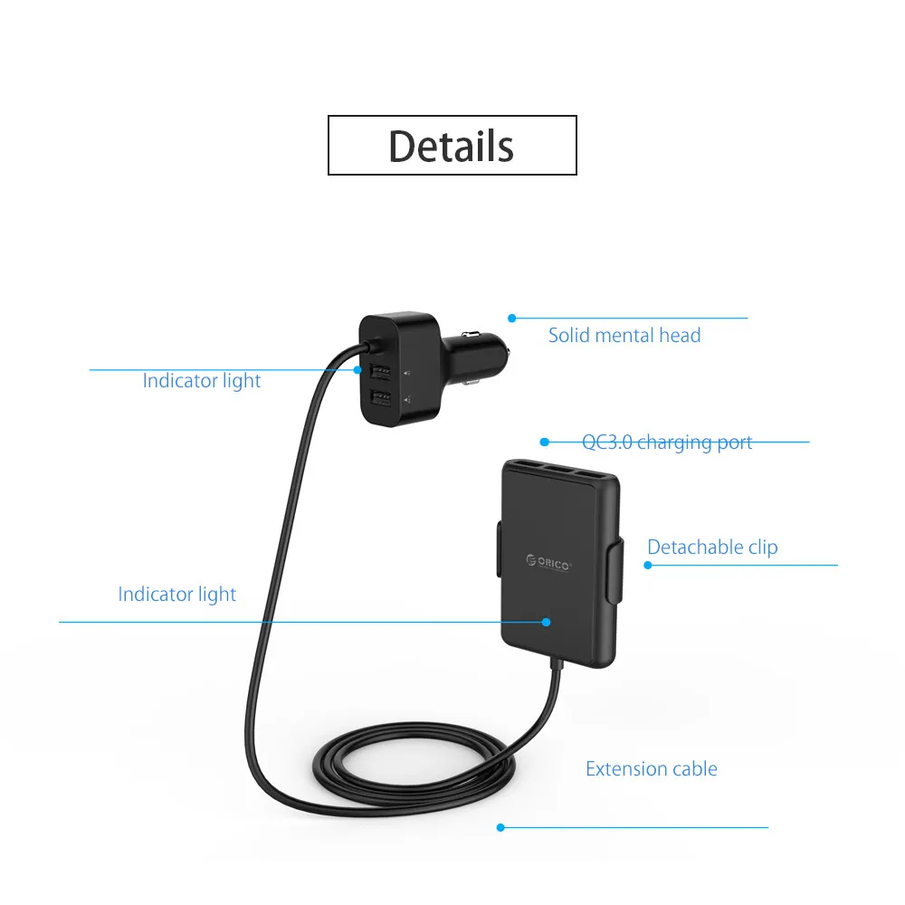 ORICO 5 USB выход QC3.0 автомобильное быстрое зарядное устройство 3,0 универсальное USB быстрое зарядное устройство 52 Вт для Iphone x 8 samsung Xiaomi зарядное устройство для мобильного телефона