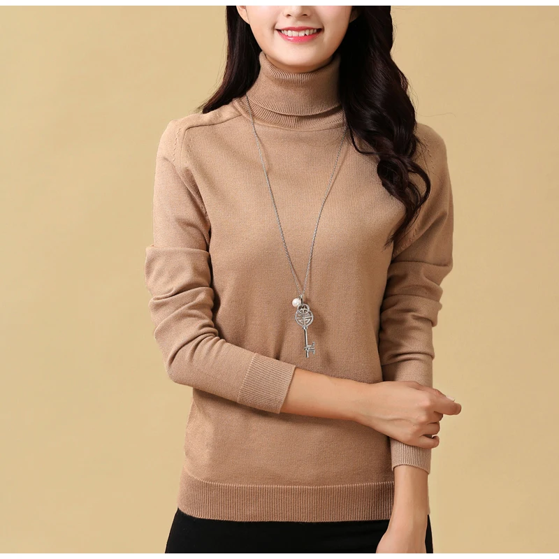 2018 Winter Women's Turtleneck Sweater Loose-Hair Knitting Thick-Backed Elastic Large Size Keep Warm Pure Color A191 | Женская