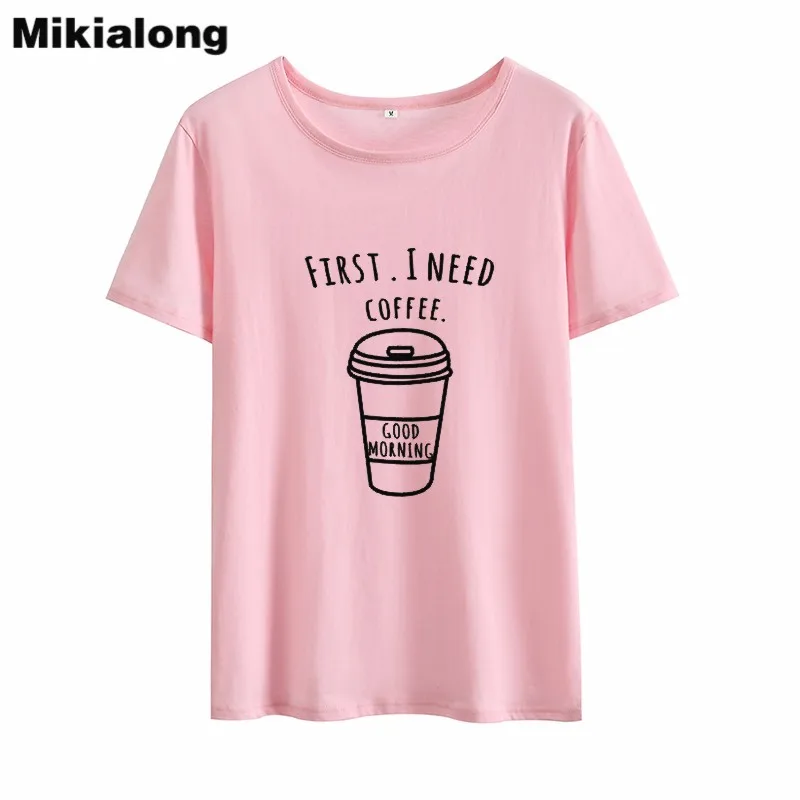 Футболка женская с коротким рукавом круглым вырезом и принтом I NEED COFFEE Tumblr |