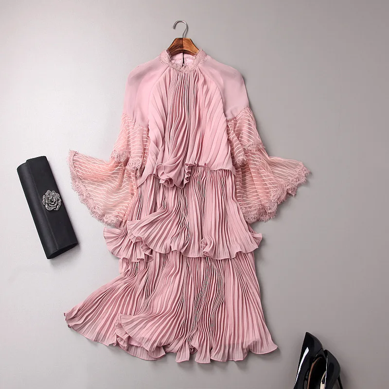 Сексуальное шифоновое платье с гофрированными оборками спереди розовое черное