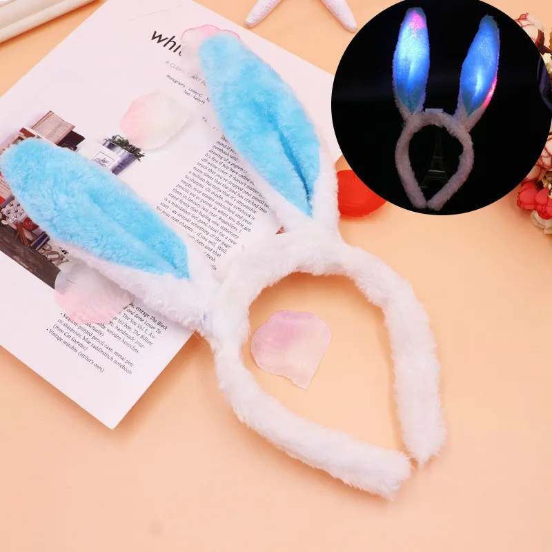 Пушистые заячьи ушки с огнями и повязкой на голову для украшения Хэллоуин