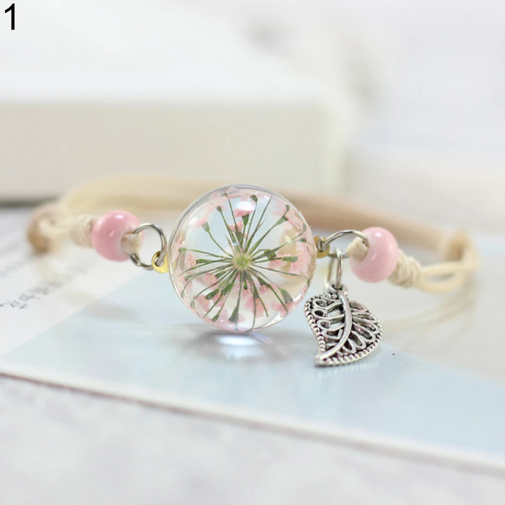 

Fashion Dry Plant Specimen Bracelet Glass Ball Dandelion Gypsophila Girlfriends Gift for Women Bracelets