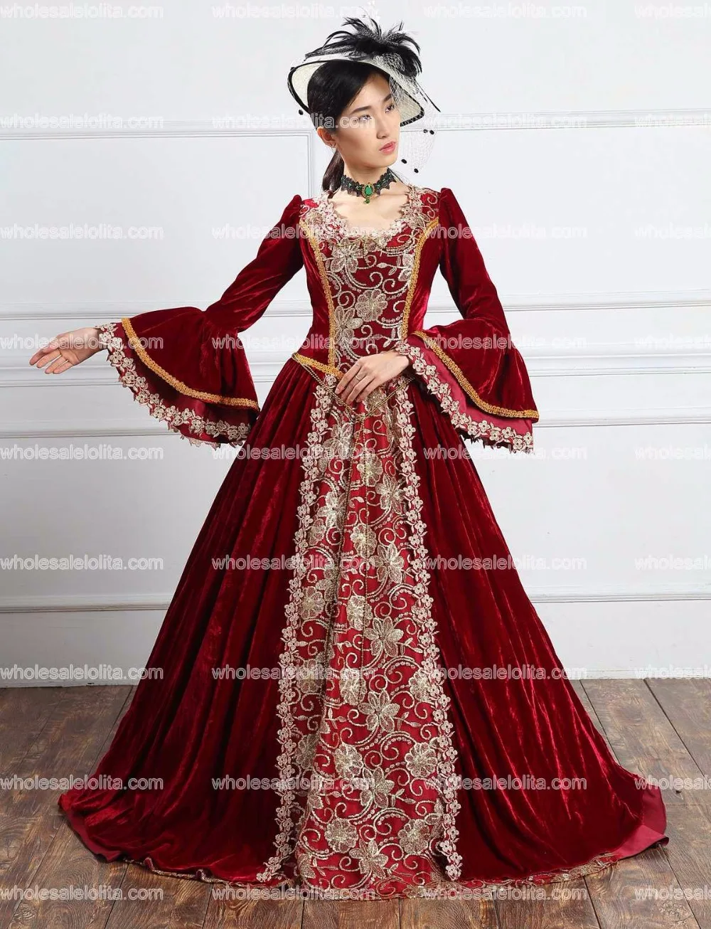 Высокое качество бархатные барокко Marie платье Антуанетты Средневековый