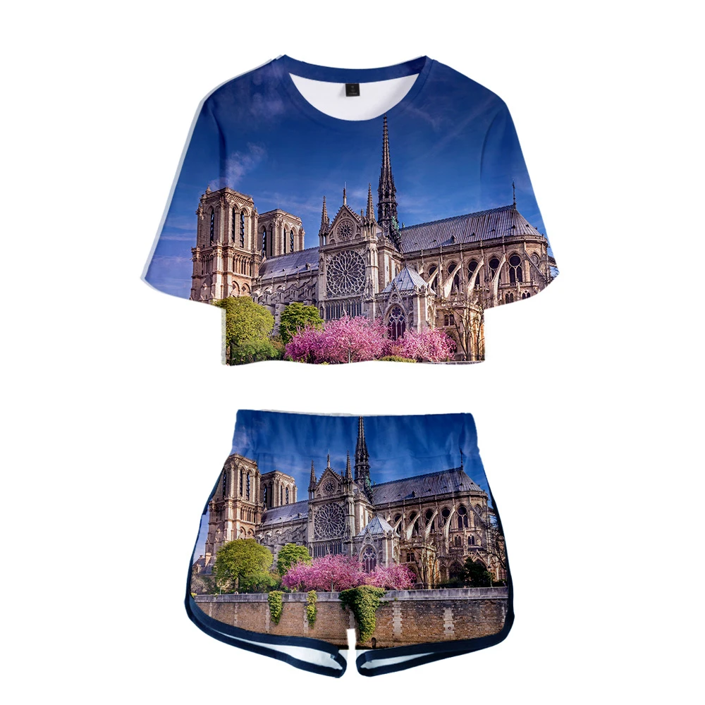 Женский комплект с круглым вырезом Notre Dame de Paris летний большого размера короткими