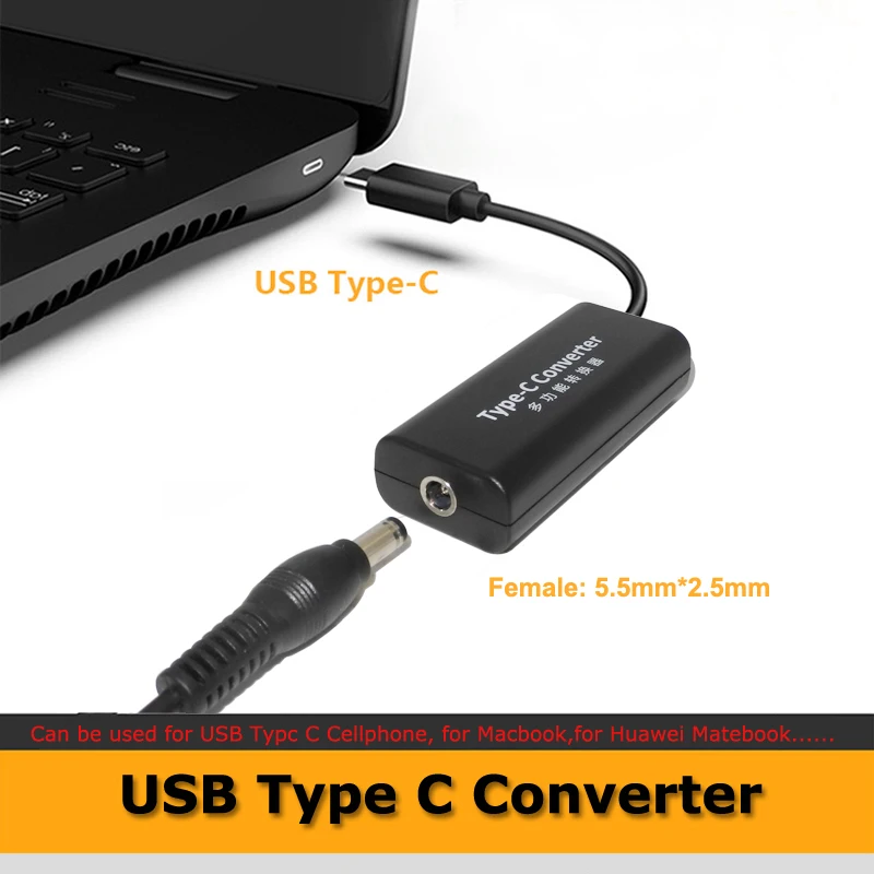 Адаптер питания постоянного тока конвертер 5 5*2 1 мм гнездо к USB Type C Jack для Lenovo Dell Hp