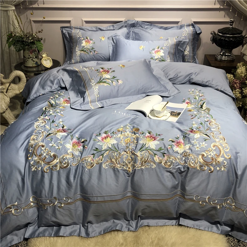 4 шт. набор постельного белья из египетского хлопка с вышивкой|Комплекты белья| |