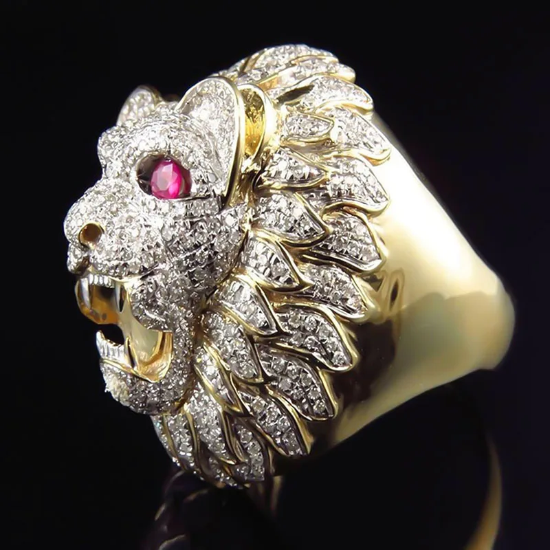 Мужская в стиле "панк" властный Лев головное кольцо готический Iced Out Bling Золотое кольцо на палец мужское ювелирное изделие Anillo Hombre хип-хоп