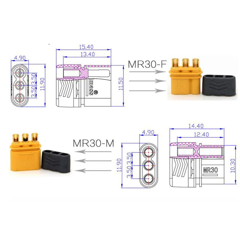 

5pairs/bag Amass MR30 Connector Plug With Sheath Female & Male for RC Lipo Battery RC Multicopter Airplane