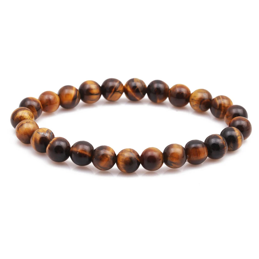 Tiger Eye Чакра браслет из бисера для мужчин 8 мм натуральный камень Лава Рок тигровый глаз черный ониксовый матовый бусины из лечебных камней стрейч Шарм Йога женщин ювелирные изделия - Окраска металла: Tiger Eye