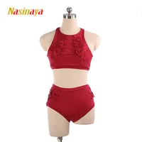aerial yoga leotards pole dancing performance clothing wine red dance costume artistic gymnastics training adult girl two pieces