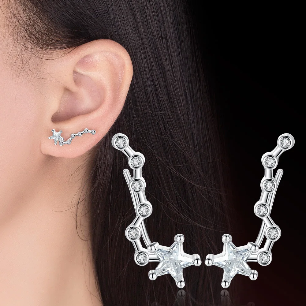 

Promotion 925 sterling silver fashion shiny crystal star ladies`stud earrings jewelry female Anti allergy drop shipping gift