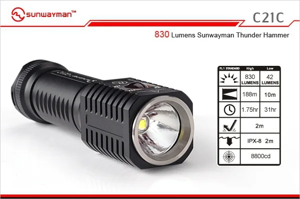 Фонарик SUNWAYMAN C21C светодиодный фонарик CREE XM L2 547 люменов 830 Громовой молот|flashlight cree