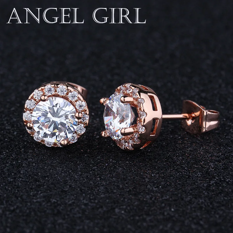 Rose gold colour Angel Girl модные популярные круглые 6 мм австрийские серьги-гвоздики с кубическим цирконием с серебром/розовым/золотым цветом для женщин ювелирные изделия подарок - Окраска металла: Rose gold colour