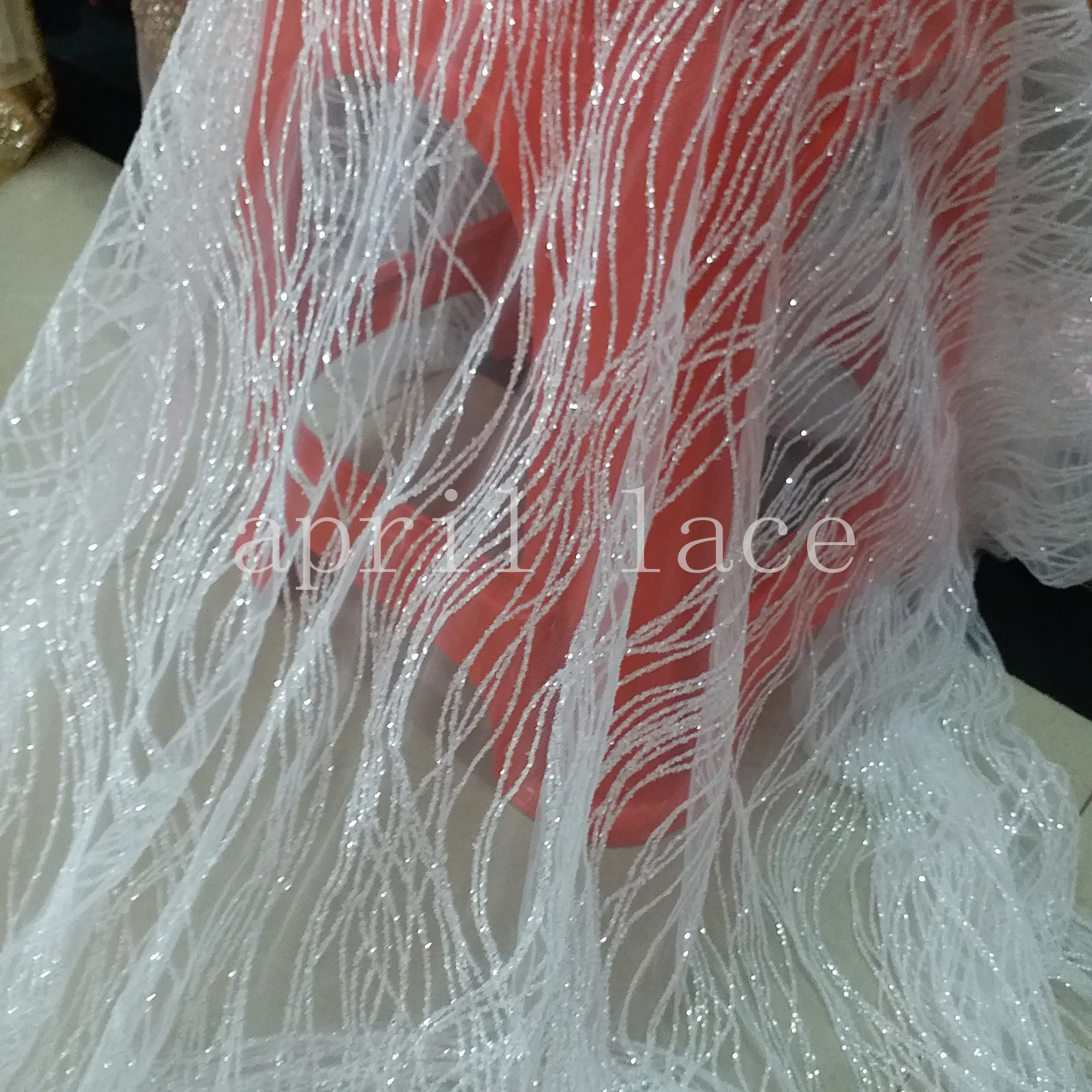 5yards HLL077 crystal white glitter glued hand print african india mesh fabric for wedding/evening dress fast shipping by dhl ! | Дом и сад