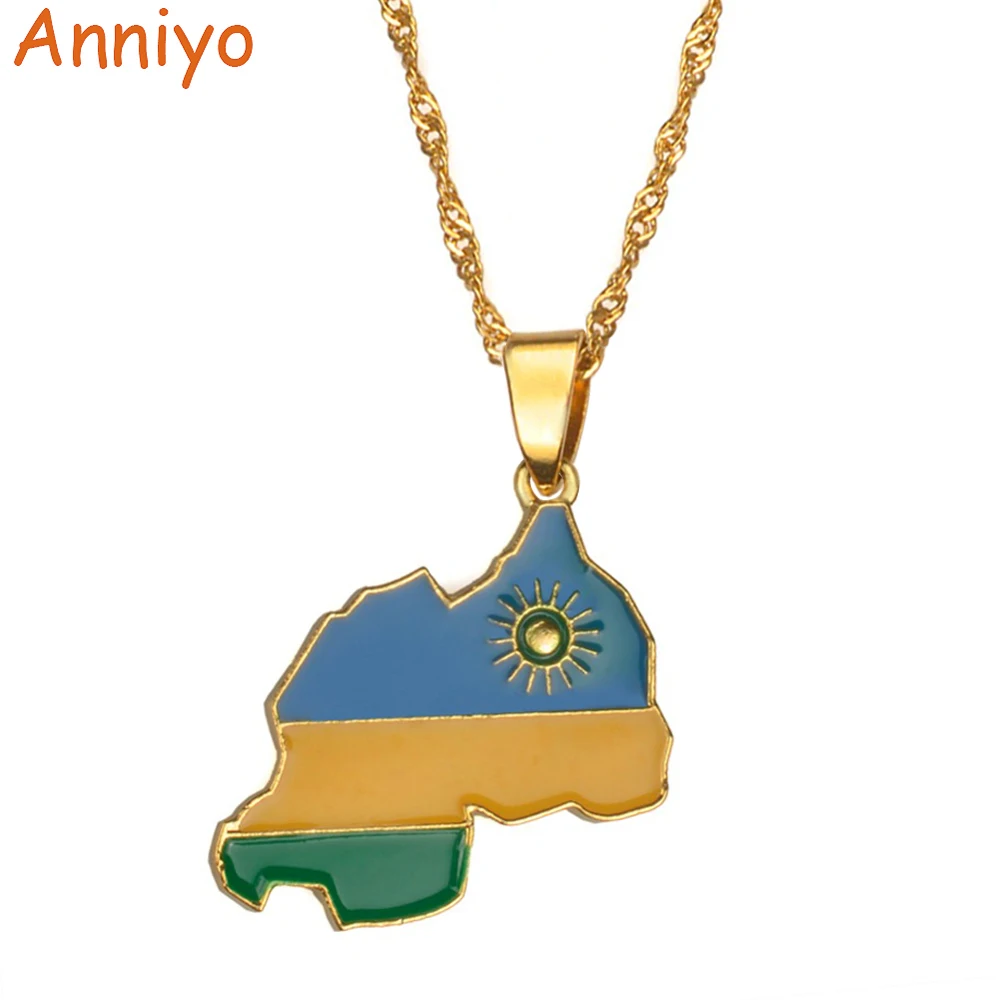 Anniyo Rwanda карта страны флаг золотой цвет кулон ожерелье Rwandans ювелирные изделия