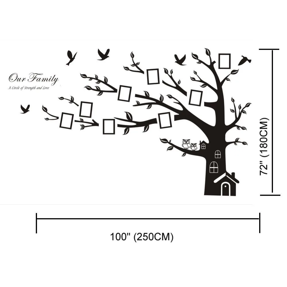 

Huge 72" x 100" Wall Art Sticker Family Photo Frame Tree Wall Decal Removable Vinyl Decor Birds Tree KW-98
