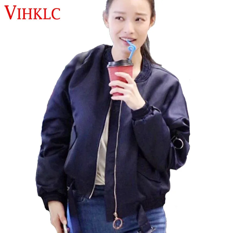 Демисезонный сатин хлопок Курточка бомбер Для женщин Harajuku пилот куртка пальто