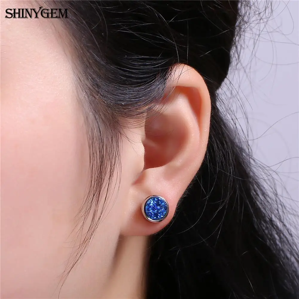 Женские круглые серьги гвоздики из нержавеющей стали ShinyGem 6 мм 10