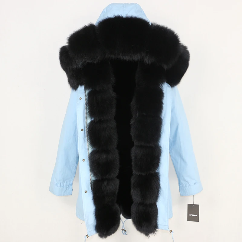 OFTBUY пальто с натуральным мехом зимняя куртка женская длинная парка воротник из натурального Лисьего меха Толстая теплая брендовая Роскошная Съемная уличная одежда