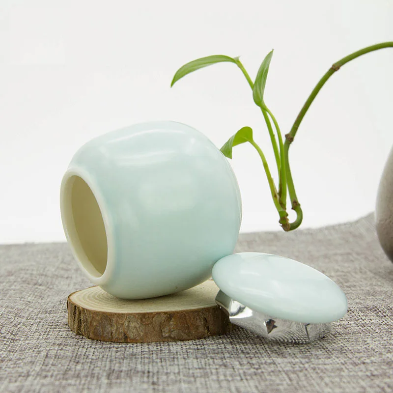 Blue Airtight 30g Matcha Caddy Porcelain Mini Tea Empty Storage canister Powder Can Sugar China Jar Decoration |