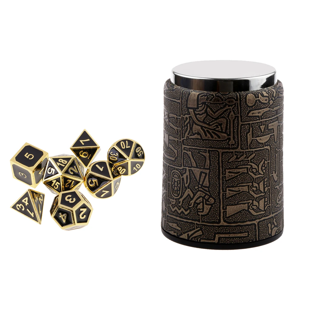 

7 Set Metal Polyhedral Digital Drinking Dice for Dungeons and Dragons DND MTG With Manual Dice Cup