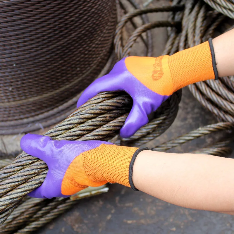 

Free shipping 13needles knitted Nylon Latex half dipped labor safety protecting work gloves wear-resistant and anti-oil handling