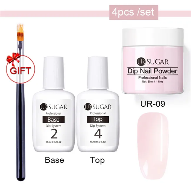 4pcs set UR-09 Ur Sugar 4 шт Dip набор пудры для ногтей Блеск для ногтей французский лак голографический Маникюр 30 мл сухой хромированный пигмент для ногтей искусство - Цвет: 4pcs set UR-09