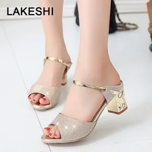 Сандалии LAKESHI женские на квадратном каблуке, босоножки с металлическим каблуком, Вечерние Босоножки с открытым носком, золотистыесеребристые, лето 2022