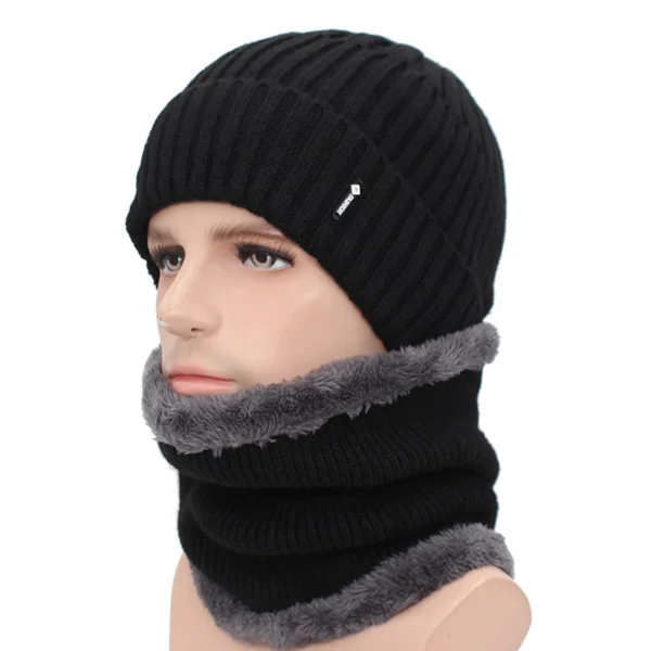 black set AETRUE, вязаная шапка, шарфы, мужские, Skullies Beanies, зимняя шапка для мужчин и женщин, шапка, модный бренд, Gorras, теплая шерстяная Мужская шапочка - Цвет: black set