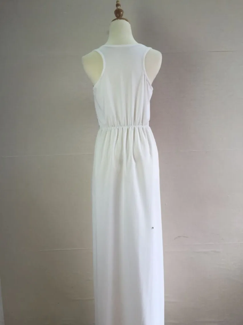 Women beach out female Floor Length Gown Dress Output Beach Summer Vintage Indian White gown Dresses saida de women 2017 | Женская