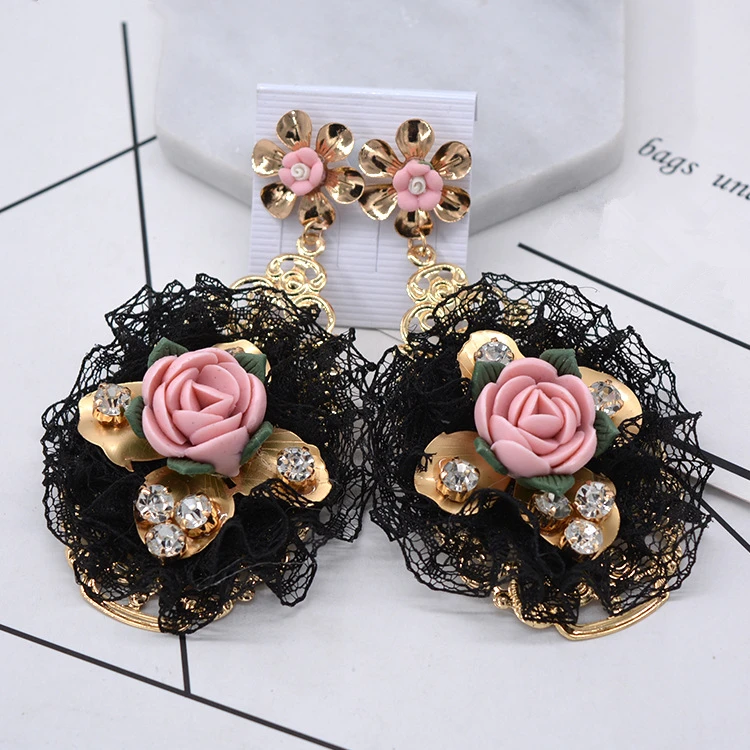 Популярные черные кружевные серьги подвески в стиле барокко винтажные длинные с